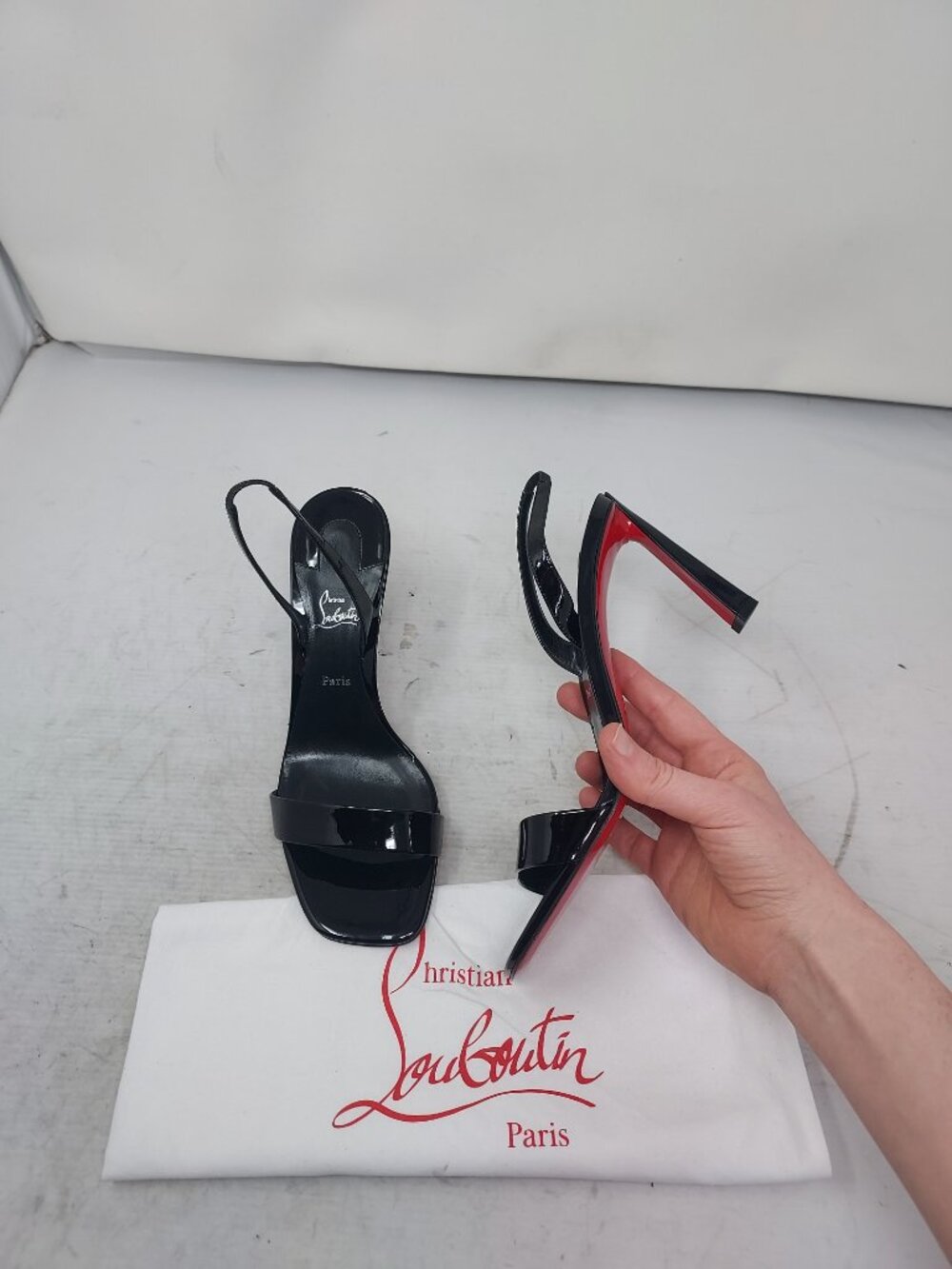 Christian Louboutin Condora Patent Black Heel Slingback Sandal